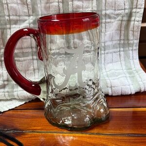 Vintage Handmade Blown Glass Beer Stein Univ of Alabama Elephant Foot Stein X1